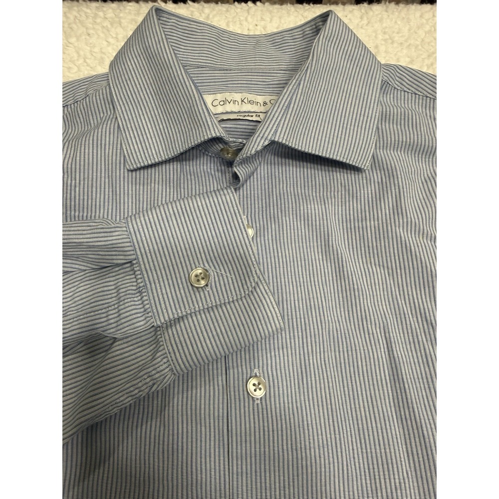 Men's Calvin Klein & Co. Blue Stripe Button down Long Sleeve Shirt M 15 -15 1/2